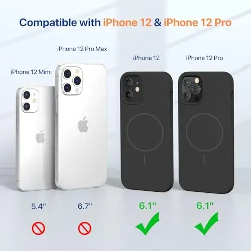miracase Magnetic for iPhone 12 Case/iPhone 12 Pro Case, [Soft Anti-Scratch Microfiber Lining], Compatible with MagSafe, Liquid Silicone Shockproof Drop Protection Phone Case for 12/12 Pro,Black - 2
