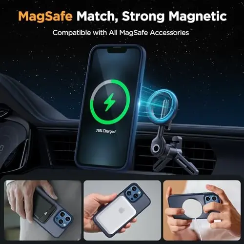 miracase Magnetic for iPhone 12/12 Pro Case (Compatible with MagSafe) Military-Grade Protection, Anti-Fingerprint Translucent Matte Phone Cover for iPhone 12/12 Pro Case 6.1 inch, Dark Blue - 2