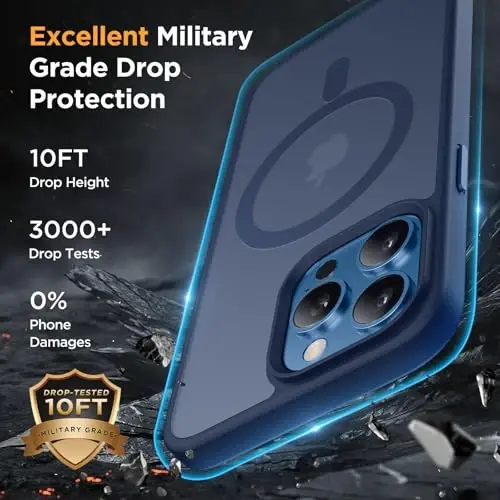 miracase Magnetic for iPhone 12/12 Pro Case (Compatible with MagSafe) Military-Grade Protection, Anti-Fingerprint Translucent Matte Phone Cover for iPhone 12/12 Pro Case 6.1 inch, Dark Blue - 3