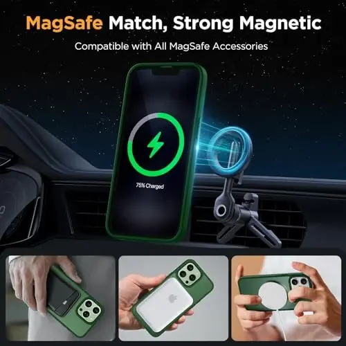 miracase Magnetic for iPhone 12/12 Pro Case (Compatible with MagSafe) Military-Grade Protection, Anti-Fingerprint Translucent Matte Phone Cover for iPhone 12/12 Pro Case 6.1 inch, Dark Green - 2