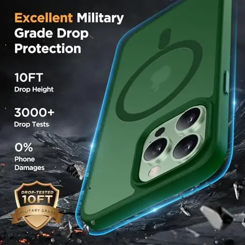 miracase Magnetic for iPhone 12/12 Pro Case (Compatible with MagSafe) Military-Grade Protection, Anti-Fingerprint Translucent Matte Phone Cover for iPhone 12/12 Pro Case 6.1 inch, Dark Green - 3