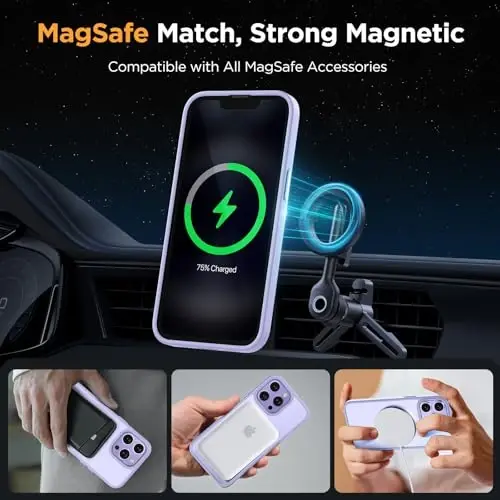 miracase Magnetic for iPhone 12/12 Pro Case (Compatible with MagSafe) Military-Grade Protection, Anti-Fingerprint Translucent Matte Phone Cover for iPhone 12/12 Pro Case 6.1 inch, Light Purple - 2