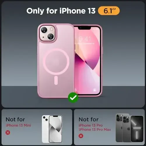 Miracase Magnetic for iPhone 13 Case 6.1 inch (Compatible with MagSafe)（with 2X Screen Protectors） Military-Grade Protection, Anti-Fingerprint Translucent Matte Phone Case Cover, Mes Pink - MIRACASE (1)