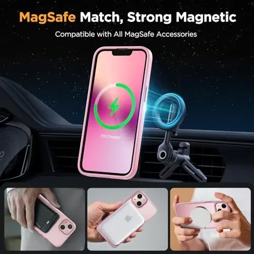 Miracase Magnetic for iPhone 13 Case 6.1 inch (Compatible with MagSafe)（with 2X Screen Protectors） Military-Grade Protection, Anti-Fingerprint Translucent Matte Phone Case Cover, Mes Pink - 3