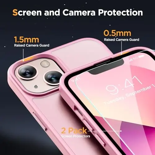 Miracase Magnetic for iPhone 13 Case 6.1 inch (Compatible with MagSafe)（with 2X Screen Protectors） Military-Grade Protection, Anti-Fingerprint Translucent Matte Phone Case Cover, Mes Pink - 5