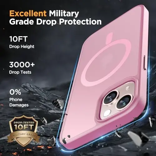 Miracase Magnetic for iPhone 13 Case 6.1 inch (Compatible with MagSafe)（with 2X Screen Protectors） Military-Grade Protection, Anti-Fingerprint Translucent Matte Phone Case Cover, Mes Pink - 6