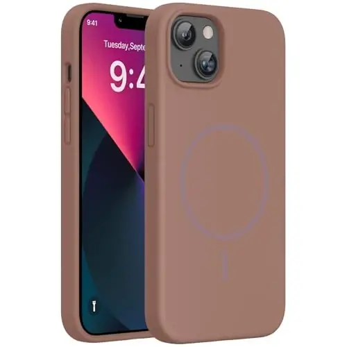 miracase Magnetic for iPhone 13 Case, [Soft Anti-Scratch Microfiber Lining], Compatible with MagSafe, Liquid Silicone Case Shockproof Drop Protection Phone Case for 13, Chocolate 