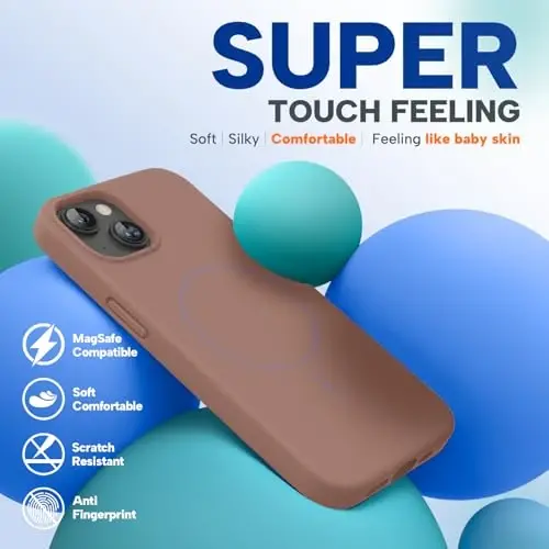 miracase Magnetic for iPhone 13 Case, [Soft Anti-Scratch Microfiber Lining], Compatible with MagSafe, Liquid Silicone Case Shockproof Drop Protection Phone Case for 13, Chocolate - 4