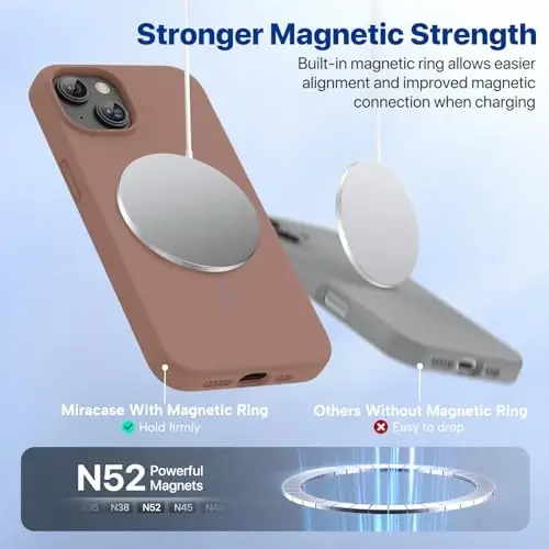 miracase Magnetic for iPhone 13 Case, [Soft Anti-Scratch Microfiber Lining], Compatible with MagSafe, Liquid Silicone Case Shockproof Drop Protection Phone Case for 13, Chocolate - 5