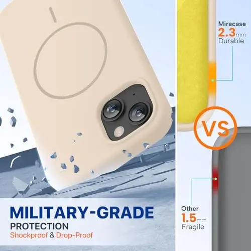 miracase Magnetic for iPhone 13 Case, [Soft Anti-Scratch Microfiber Lining], Compatible with MagSafe, Liquid Silicone Case Shockproof Drop Protection Phone Case for 13, Sand - 3