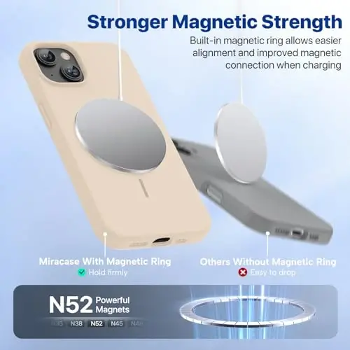 miracase Magnetic for iPhone 13 Case, [Soft Anti-Scratch Microfiber Lining], Compatible with MagSafe, Liquid Silicone Case Shockproof Drop Protection Phone Case for 13, Sand - 4