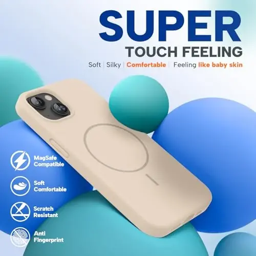 miracase Magnetic for iPhone 13 Case, [Soft Anti-Scratch Microfiber Lining], Compatible with MagSafe, Liquid Silicone Case Shockproof Drop Protection Phone Case for 13, Sand - 6