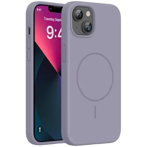 Miracase Magnetic for iPhone 13 Case, [Soft Anti-Scratch Microfiber Lining], Compatible with MagSafe, Liquid Silicone Case Shockproof Drop Protection Phone Case for 13, Lavender Gray 