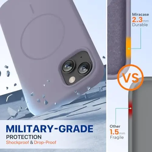 Miracase Magnetic for iPhone 13 Case, [Soft Anti-Scratch Microfiber Lining], Compatible with MagSafe, Liquid Silicone Case Shockproof Drop Protection Phone Case for 13, Lavender Gray - 3