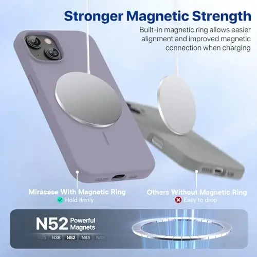 Miracase Magnetic for iPhone 13 Case, [Soft Anti-Scratch Microfiber Lining], Compatible with MagSafe, Liquid Silicone Case Shockproof Drop Protection Phone Case for 13, Lavender Gray - 4