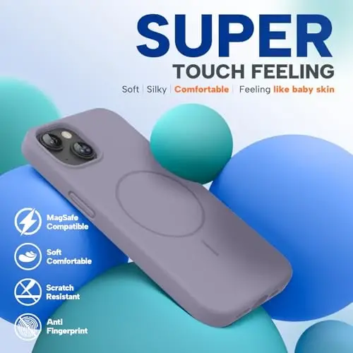 Miracase Magnetic for iPhone 13 Case, [Soft Anti-Scratch Microfiber Lining], Compatible with MagSafe, Liquid Silicone Case Shockproof Drop Protection Phone Case for 13, Lavender Gray - 5