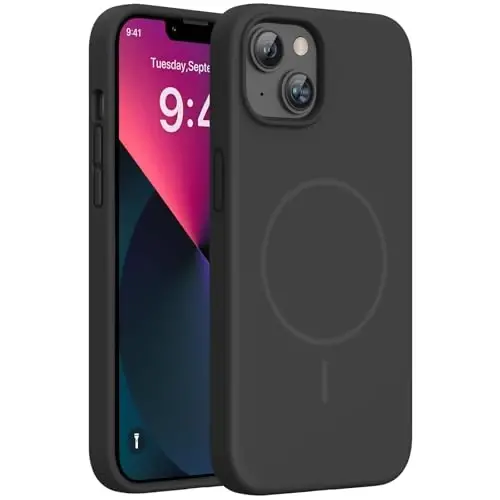 miracase Magnetic for iPhone 13 Case, [Soft Anti-Scratch Microfiber Lining], Compatible with MagSafe, Liquid Silicone Case Shockproof Drop Protection Phone Case for 13, Black Magnetic 
