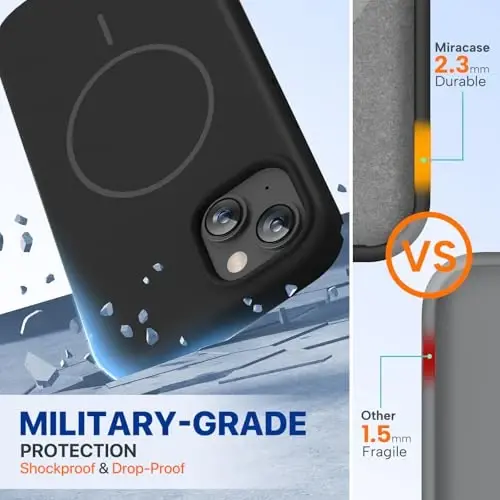miracase Magnetic for iPhone 13 Case, [Soft Anti-Scratch Microfiber Lining], Compatible with MagSafe, Liquid Silicone Case Shockproof Drop Protection Phone Case for 13, Black Magnetic - 3