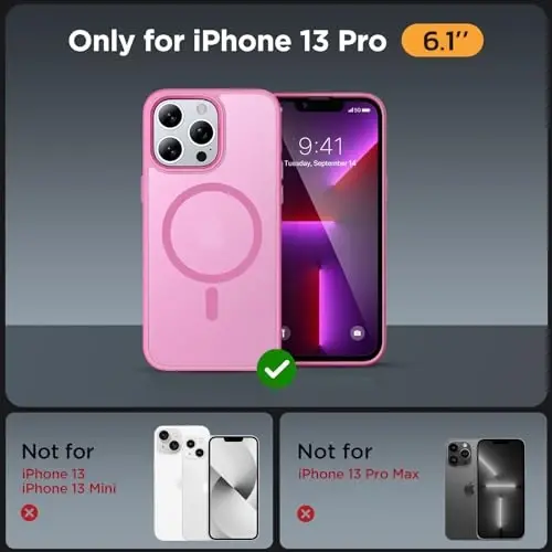 Miracase Magnetic for iPhone 13 Pro Case 6.1 inch (Compatible with MagSafe)（with 2X Screen Protectors） Military-Grade Protection, Anti-Fingerprint Translucent Matte Phone Case Cover, Mes Pink - 2