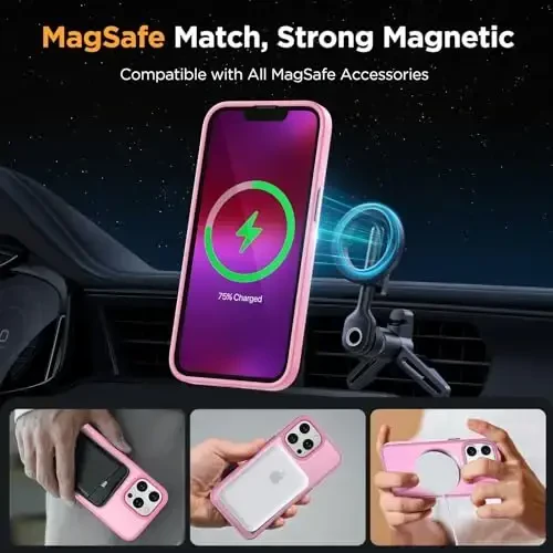 Miracase Magnetic for iPhone 13 Pro Case 6.1 inch (Compatible with MagSafe)（with 2X Screen Protectors） Military-Grade Protection, Anti-Fingerprint Translucent Matte Phone Case Cover, Mes Pink - 3