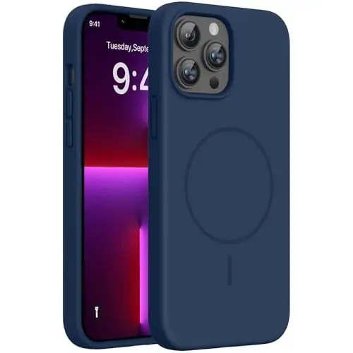 Miracase Magnetic for iPhone 13 Pro Case, [Soft Anti-Scratch Microfiber Lining], Compatible with MagSafe, Liquid Silicone Shockproof Drop Protection Phone Case for 13 Pro, Dark Blue - 1