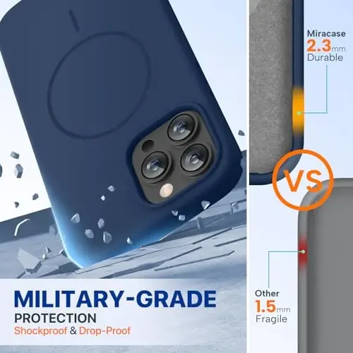Miracase Magnetic for iPhone 13 Pro Case, [Soft Anti-Scratch Microfiber Lining], Compatible with MagSafe, Liquid Silicone Shockproof Drop Protection Phone Case for 13 Pro, Dark Blue - 2