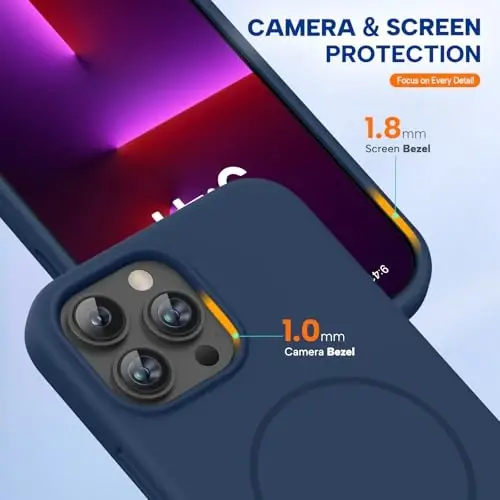 Miracase Magnetic for iPhone 13 Pro Case, [Soft Anti-Scratch Microfiber Lining], Compatible with MagSafe, Liquid Silicone Shockproof Drop Protection Phone Case for 13 Pro, Dark Blue - 4