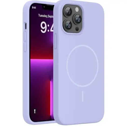 Miracase Magnetic for iPhone 13 Pro Case, [Soft Anti-Scratch Microfiber Lining], Compatible with MagSafe, Liquid Silicone Shockproof Drop Protection Phone Case for 13 Pro, Light Purple - 1