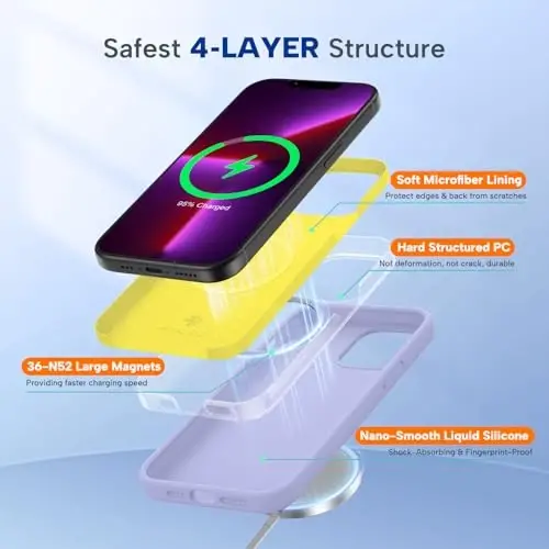 Miracase Magnetic for iPhone 13 Pro Case, [Soft Anti-Scratch Microfiber Lining], Compatible with MagSafe, Liquid Silicone Shockproof Drop Protection Phone Case for 13 Pro, Light Purple - 3