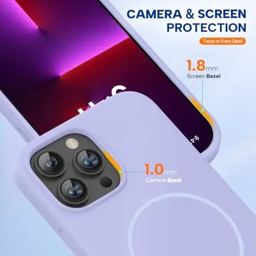Miracase Magnetic for iPhone 13 Pro Case, [Soft Anti-Scratch Microfiber Lining], Compatible with MagSafe, Liquid Silicone Shockproof Drop Protection Phone Case for 13 Pro, Light Purple - 4