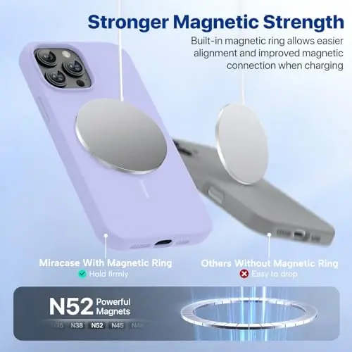 Miracase Magnetic for iPhone 13 Pro Case, [Soft Anti-Scratch Microfiber Lining], Compatible with MagSafe, Liquid Silicone Shockproof Drop Protection Phone Case for 13 Pro, Light Purple - 5