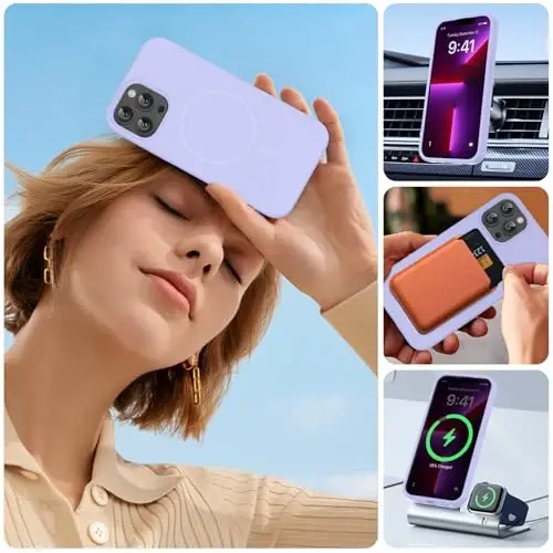 Miracase Magnetic for iPhone 13 Pro Case, [Soft Anti-Scratch Microfiber Lining], Compatible with MagSafe, Liquid Silicone Shockproof Drop Protection Phone Case for 13 Pro, Light Purple - 6