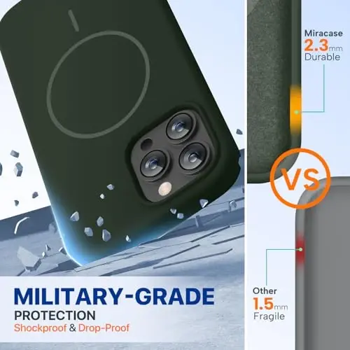 Miracase Magnetic for iPhone 13 Pro Case, [Soft Anti-Scratch Microfiber Lining], Compatible with MagSafe, Liquid Silicone Shockproof Drop Protection Phone Case for 13 Pro, Dark Green - 2