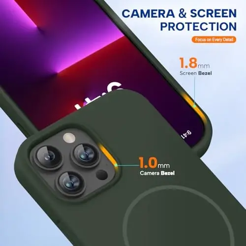 Miracase Magnetic for iPhone 13 Pro Case, [Soft Anti-Scratch Microfiber Lining], Compatible with MagSafe, Liquid Silicone Shockproof Drop Protection Phone Case for 13 Pro, Dark Green - 4