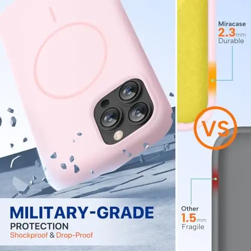 Miracase Magnetic for iPhone 13 Pro Case, [Soft Anti-Scratch Microfiber Lining], Compatible with MagSafe, Liquid Silicone Shockproof Drop Protection Phone Case for 13 Pro, Sand Pink - 2