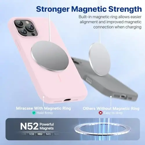 Miracase Magnetic for iPhone 13 Pro Case, [Soft Anti-Scratch Microfiber Lining], Compatible with MagSafe, Liquid Silicone Shockproof Drop Protection Phone Case for 13 Pro, Sand Pink - 5