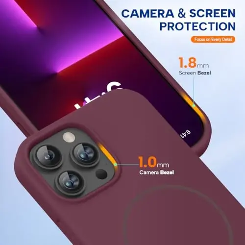 Miracase Magnetic for iPhone 13 Pro Case, [Soft Anti-Scratch Microfiber Lining], Compatible with MagSafe, Liquid Silicone Shockproof Drop Protection Phone Case for 13 Pro, Wine Red - 4