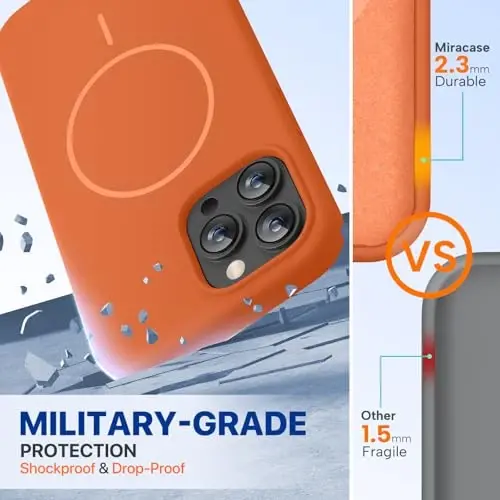 Miracase Magnetic for iPhone 13 Pro Case, [Soft Anti-Scratch Microfiber Lining], Compatible with MagSafe, Liquid Silicone Shockproof Drop Protection Phone Case for 13 Pro, Orange - 2