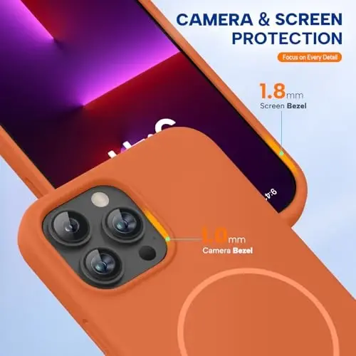 Miracase Magnetic for iPhone 13 Pro Case, [Soft Anti-Scratch Microfiber Lining], Compatible with MagSafe, Liquid Silicone Shockproof Drop Protection Phone Case for 13 Pro, Orange - 4