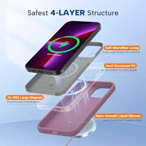 Miracase Magnetic for iPhone 13 Pro Max Case, [Soft Anti-Scratch Microfiber Lining], Compatible with MagSafe, Liquid Silicone Shockproof Drop Protection Phone Case for 13 Pro Max, Blackcurrant - 2