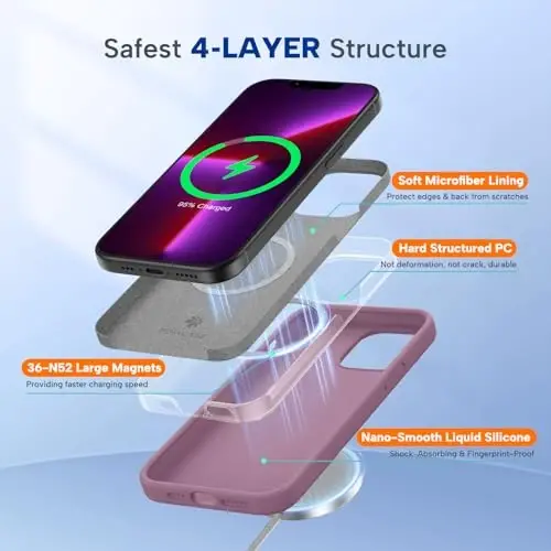 Miracase Magnetic for iPhone 13 Pro Max Case, [Soft Anti-Scratch Microfiber Lining], Compatible with MagSafe, Liquid Silicone Shockproof Drop Protection Phone Case for 13 Pro Max, Blackcurrant - 2