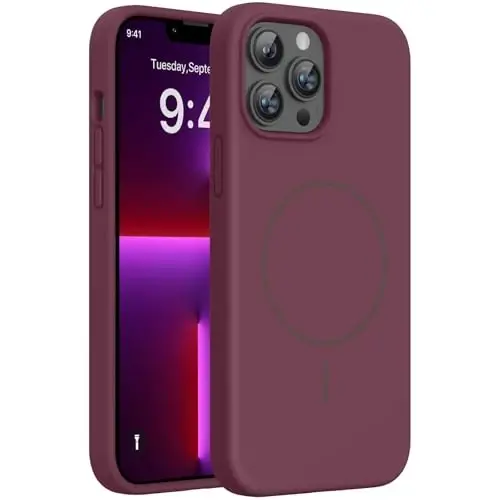 Miracase Magnetic for iPhone 13 Pro Max Case, [Soft Anti-Scratch Microfiber Lining], Compatible with MagSafe, Liquid Silicone Shockproof Drop Protection Phone Case for 13 Pro Max, Wine Red 
