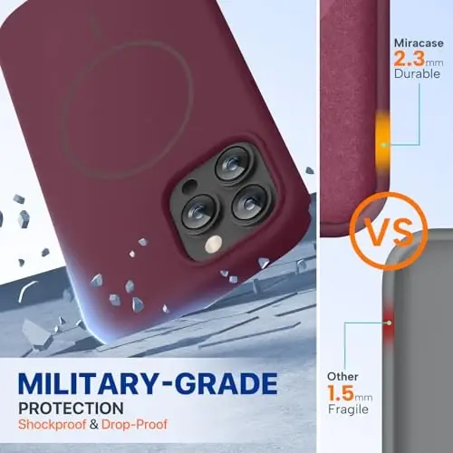 Miracase Magnetic for iPhone 13 Pro Max Case, [Soft Anti-Scratch Microfiber Lining], Compatible with MagSafe, Liquid Silicone Shockproof Drop Protection Phone Case for 13 Pro Max, Wine Red - 3