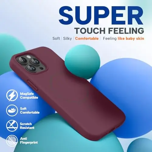 Miracase Magnetic for iPhone 13 Pro Max Case, [Soft Anti-Scratch Microfiber Lining], Compatible with MagSafe, Liquid Silicone Shockproof Drop Protection Phone Case for 13 Pro Max, Wine Red - 5