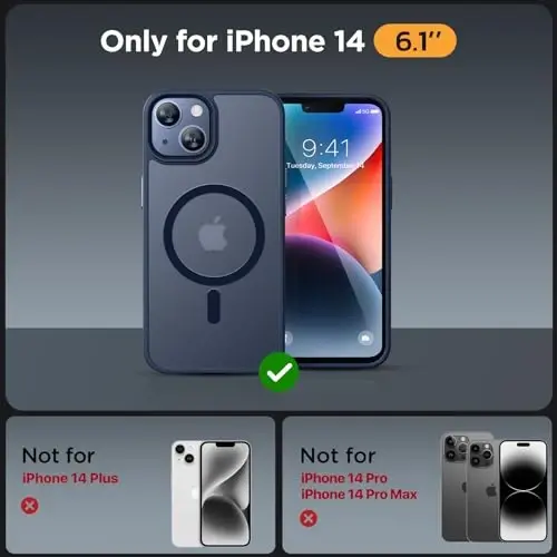 Miracase Magnetic for iPhone 14 Case 6.1 inch (Compatible with MagSafe)（with 2X Screen Protectors） Military-Grade Protection, Anti-Fingerprint Translucent Matte Phone Case Cover, Dark Blue - 2
