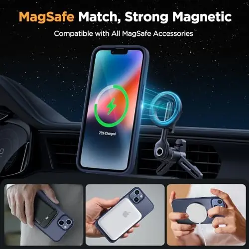 Miracase Magnetic for iPhone 14 Case 6.1 inch (Compatible with MagSafe)（with 2X Screen Protectors） Military-Grade Protection, Anti-Fingerprint Translucent Matte Phone Case Cover, Dark Blue - 3