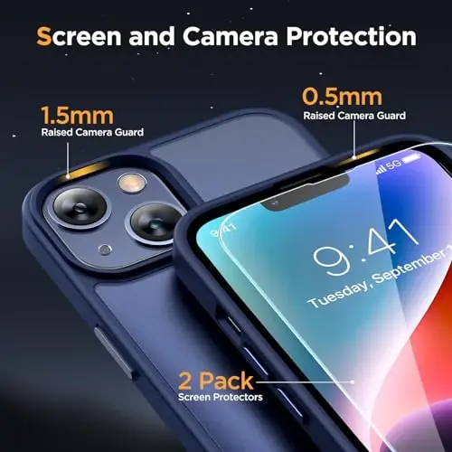 Miracase Magnetic for iPhone 14 Case 6.1 inch (Compatible with MagSafe)（with 2X Screen Protectors） Military-Grade Protection, Anti-Fingerprint Translucent Matte Phone Case Cover, Dark Blue - 5