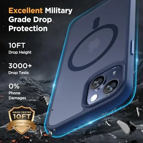 Miracase Magnetic for iPhone 14 Case 6.1 inch (Compatible with MagSafe)（with 2X Screen Protectors） Military-Grade Protection, Anti-Fingerprint Translucent Matte Phone Case Cover, Dark Blue - 6