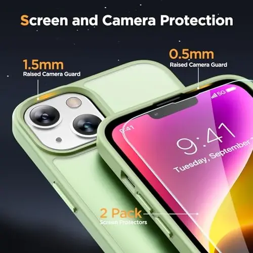 Miracase Magnetic for iPhone 14 Case 6.1 inch (Compatible with MagSafe)（with 2X Screen Protectors） Military-Grade Protection, Anti-Fingerprint Translucent Matte Phone Case Cover, Light Green - 5