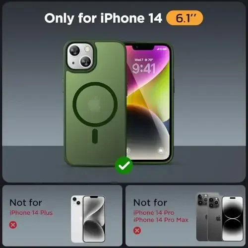 Miracase Magnetic for iPhone 14 Case 6.1 inch (Compatible with MagSafe)（with 2X Screen Protectors） Military-Grade Protection, Anti-Fingerprint Translucent Matte Phone Case Cover, Dark Green - MIRACASE (1)